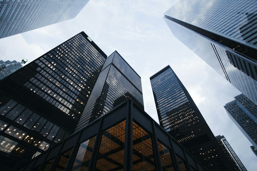 Corporate skyscraper architecture representing financial stability